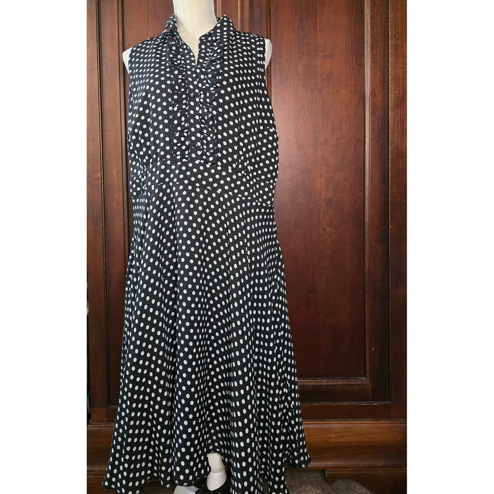 City Chic Womens Black White Polka Dot Ruffle Collared Midi Dress Size 16 Plus - Picture 2 of 10